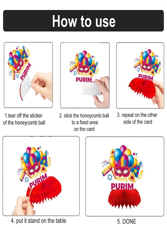 FSHANEE Happy Purim Honeycomb Centerpiece Party Decoration Purim Table Toppers Jewish Holiday Party Honeycomb Desk Toppers Party Supplies Purim Honeycomb Table Centerpieces Party Favors - 6 Counts - Image 3